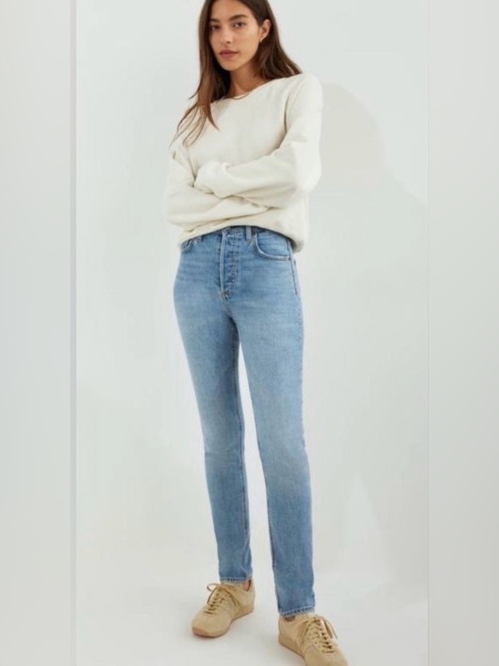 Aritzia Denim Forum The Yoko Mid Rise Slim 28L Button Fly